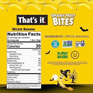 That’s it. Spooky Fruit Bites Halloween Fun Size Fruit Bars Variety Pack (Mango, Banana), Non-GMO, Allergen Friendly, Kosher, Gluten Free Snacks No Added Sugar (40 PCS, 10g Each)