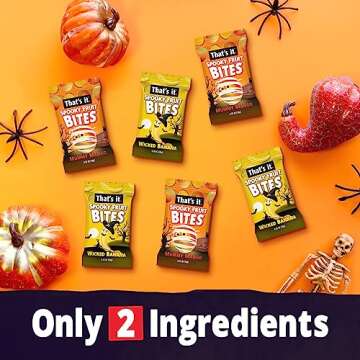 That’s it. Spooky Fruit Bites Halloween Fun Size Fruit Bars Variety Pack (Mango, Banana), Non-GMO, Allergen Friendly, Kosher, Gluten Free Snacks No Added Sugar (40 PCS, 10g Each)