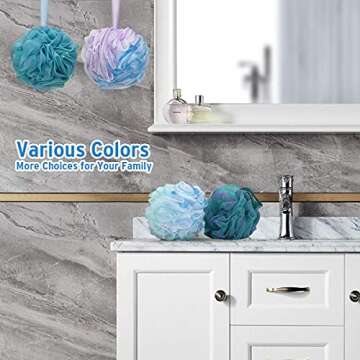 DadyMart Bath Shower Loofah Sponge 60g Bath Mesh Pouf Shower Ball Body Scrubber Exfoliating Bath Sponge for Women and Men, Set of 4, Flower