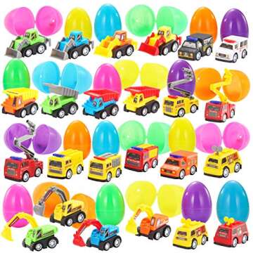 JOYIN 24 Pcs Filled Easter Eggs with Pull Back Construction Cars, Prefilled Easter Egg with Vehicle ...