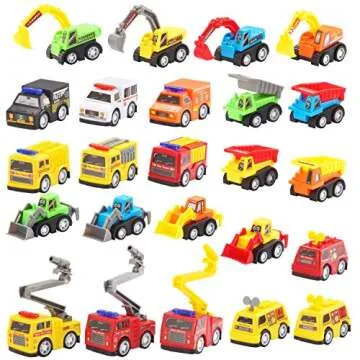 JOYIN 24 Pcs Filled Easter Eggs with Pull Back Construction Cars, Prefilled Easter Egg with Vehicle for Kid Boys, Basket Stuffers/Fillers, Party Favor, Classroom Prize Supplies
