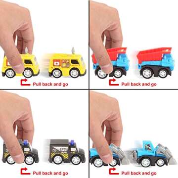 JOYIN 24 Pcs Filled Easter Eggs with Pull Back Construction Cars, Prefilled Easter Egg with Vehicle for Kid Boys, Basket Stuffers/Fillers, Party Favor, Classroom Prize Supplies
