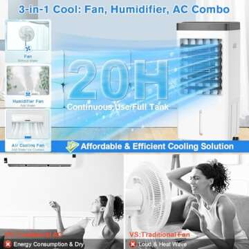 Portable Air Conditioners with 3 Gal Water Tank,20H Cooling Time Swamp Cooler,Air Conditioner Portab...