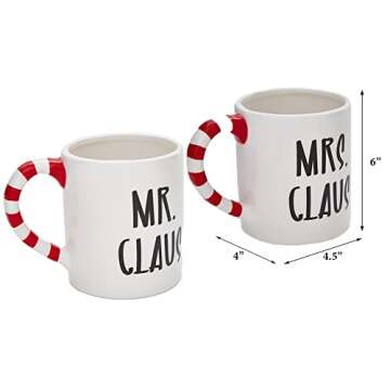 RALME Mr and Mrs Claus Christmas Mugs Set of Two - 16 oz. Large Ceramic Santa Mugs
