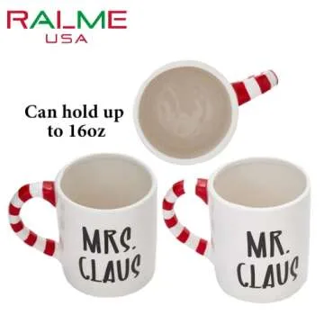 RALME Mr and Mrs Claus Christmas Mugs Set of Two - 16 oz. Large Ceramic Santa Mugs