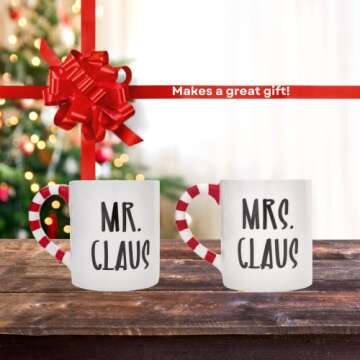RALME Mr and Mrs Claus Christmas Mugs Set of Two - 16 oz. Large Ceramic Santa Mugs