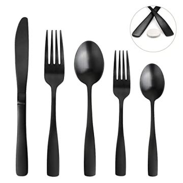 Matte Black Silverware Set - GIOCOCO 20 Piece Stainless Steel Flatware Sets Heavy Cutlery Set Servic...