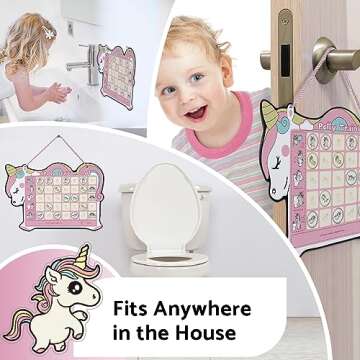 Potty Training Chart for Toddler Girls with 35 Reusable Magnetic Stickers - Unicorn Design Sticker C...