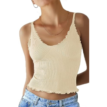 Stylish CHYRII Women's Ruffled V Neck Cropped Tank Tops
