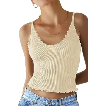 Stylish CHYRII Women's Ruffled V Neck Cropped Tank Tops