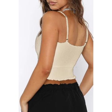 Stylish CHYRII Women's Ruffled V Neck Cropped Tank Tops