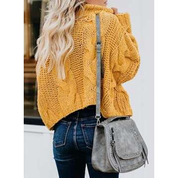 Dokotoo Women Winter Warm Chunky Turtleneck High Neck Balloon Long Sleeve Cable Knit Chunky Sweater Pullover Jumper Yellow S
