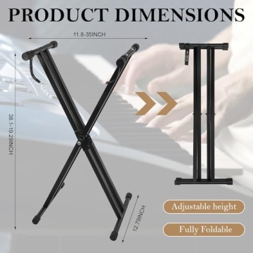 Adjustable Height Keyboard Stand with Quick-Release Lock, Double X Frame Design for 54/61/88 Key Dig...