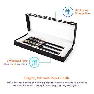 Special Supplies 3 Pack Weighted Pens for Hand Tremors, Low Dexterity, Poor Grip Strength, and Parkinson’s Patients, Storage Box and 3 Ink Refills Included