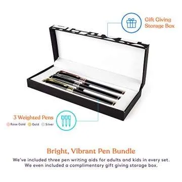 Special Supplies 3 Pack Weighted Pens for Hand Tremors, Low Dexterity, Poor Grip Strength, and Parkinson’s Patients, Storage Box and 3 Ink Refills Included
