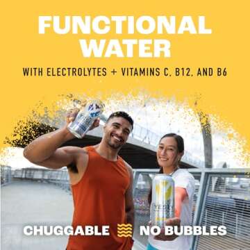 Yesly ﻿Hydrating Electrolyte Vitamin Water, 16 Fl Oz - Zero Sugar, Zero Calorie Water with Vitamins C, B12 & B6 and No Artificial Sweeteners - Lemon (Pack of 12)