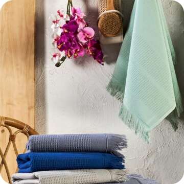 Kikoya Turkish Cotton Hand Towels - Set of 4 |17 x 31in| 100% Turkish Cotton |Large, Soft Hand and Head Towels for Bathroom, Kitchen|No Shrink| Premium Luxury Set (Aria Sage, 4)