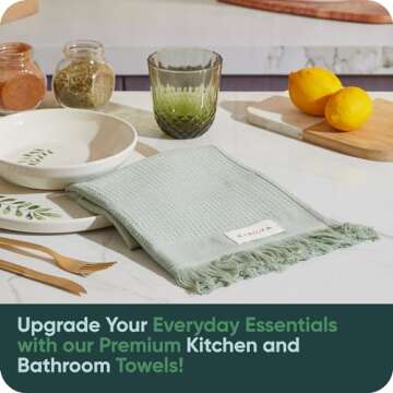 Kikoya Turkish Cotton Hand Towels - Set of 4 |17 x 31in| 100% Turkish Cotton |Large, Soft Hand and Head Towels for Bathroom, Kitchen|No Shrink| Premium Luxury Set (Aria Sage, 4)