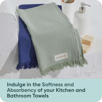 Kikoya Turkish Cotton Hand Towels - Set of 4 |17 x 31in| 100% Turkish Cotton |Large, Soft Hand and Head Towels for Bathroom, Kitchen|No Shrink| Premium Luxury Set (Aria Sage, 4)