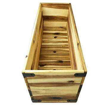 Thirteen Chefs Villa Acacia Wooden Planter Box - 31 Inch Rectangular Wood Planter for Garden, Patio, Window, Home Decor - Acacia Wood Plant Stand for Indoor or Outdoor Gardening