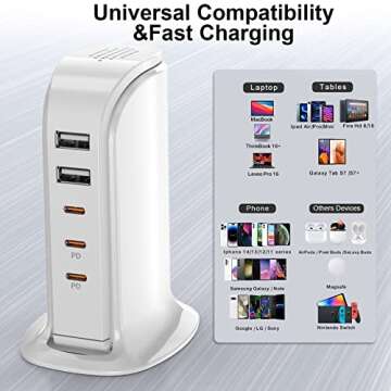USB C Charger Multiport Upoy, Charging Station with 3 Type-C PD Charging and 2 USB Ports Total 100W,...