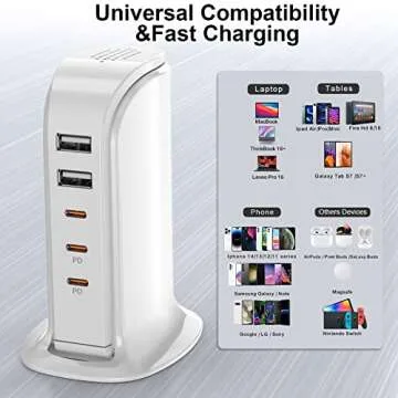 USB C Charger Multiport Upoy, Charging Station with 3 Type-C PD Charging and 2 USB Ports Total 100W,...