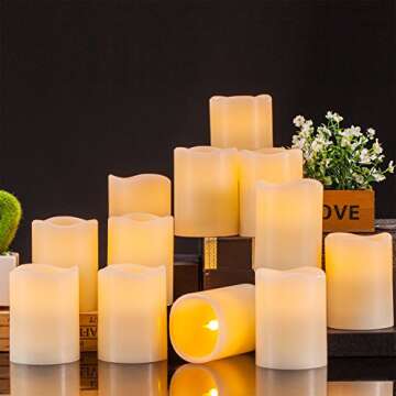 RY King Large Set of 12 (D 3" x H 4") Pillar Real Wax Flameless LED Battery Operated Electric Fake Candles with Timer and 10-Key Remote Control
