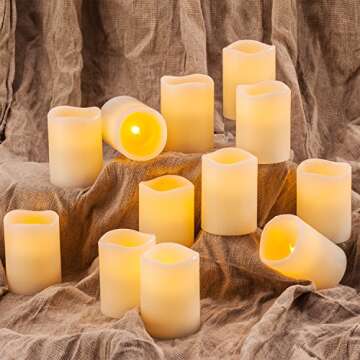 RY King Large Set of 12 (D 3" x H 4") Pillar Real Wax Flameless LED Battery Operated Electric Fake Candles with Timer and 10-Key Remote Control