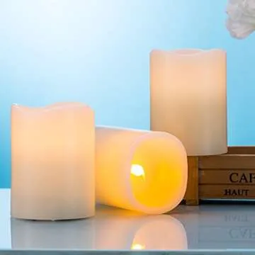 RY King Large Set of 12 (D 3" x H 4") Pillar Real Wax Flameless LED Battery Operated Electric Fake Candles with Timer and 10-Key Remote Control