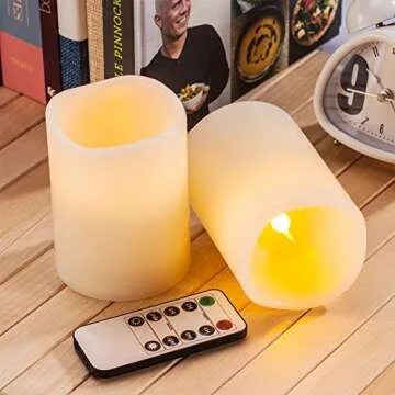 RY King Large Set of 12 (D 3" x H 4") Pillar Real Wax Flameless LED Battery Operated Electric Fake Candles with Timer and 10-Key Remote Control