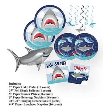 Creative Converting Shark Party Supplies Plates Napkins Balloon Hanging Decorations (70 Pieces)