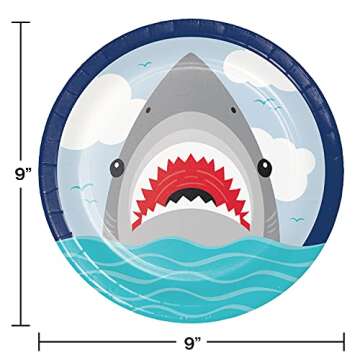 Creative Converting Shark Party Supplies Plates Napkins Balloon Hanging Decorations (70 Pieces)