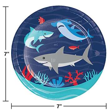 Creative Converting Shark Party Supplies Plates Napkins Balloon Hanging Decorations (70 Pieces)
