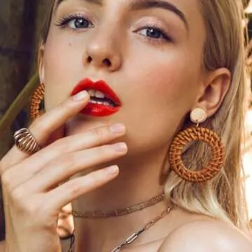 Handmade Bohemian Raffia Rattan Hoop Earrings Set for Women