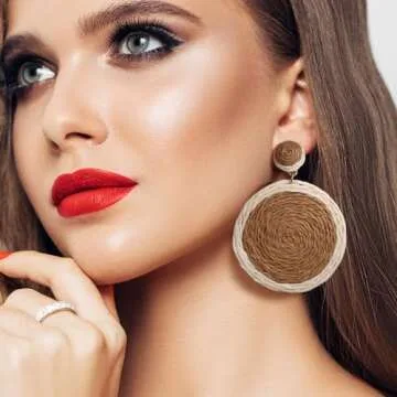 Handmade Bohemian Raffia Rattan Hoop Earrings Set for Women