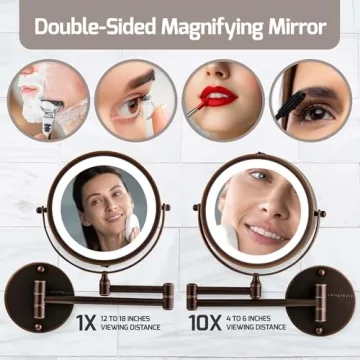 OVENTE Lighted Wall Mount Makeup Mirror with 1x/10x Magnification