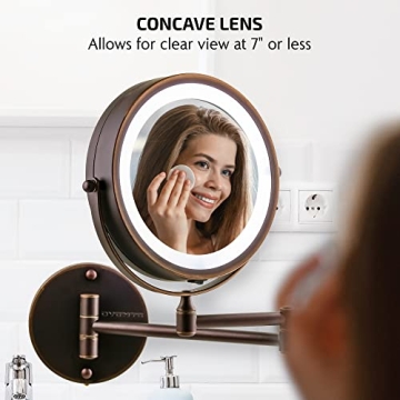 OVENTE Lighted Wall Mount Makeup Mirror with 1x/10x Magnification