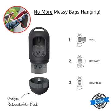 SVD.PET Dog Poop Bag Dispenser, Retractable Waste Bag Fits Any Dog Leash, Leak-Proof Waste Bags, Poop Bag Holder, Doggy Walking Accessory (Black)
