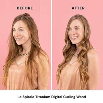 L'ANGE HAIR Le Spirale Titanium Curling Wand Iron | Digital Clip Free 1 Inch Best Hot Tools Tight Curls & Beachy Waves Tapered Curler Blush 25MM, 25 MM Barrel, 1.0 Count