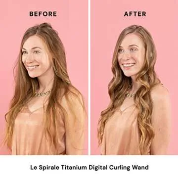 L'ANGE HAIR Le Spirale Titanium Curling Wand Iron | Digital Clip Free 1 Inch Best Hot Tools Tight Curls & Beachy Waves Tapered Curler Blush 25MM, 25 MM Barrel, 1.0 Count