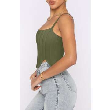 REORIA Women's Summer Fashion Sexy Square Neck Sleeveless Adjustable Spaghetti Strap Tendy Tank Crop...