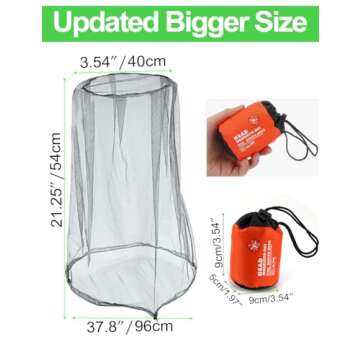 wohohoho Mosquito Head Net Mesh with Drawstring, Bug Face Netting for Hats, Mesh Face Shield for Men & Women Beekeeper Net Mask Protection for Midges, Bugs & Gnats (2 Packs, Mix Colors, Updated Size)