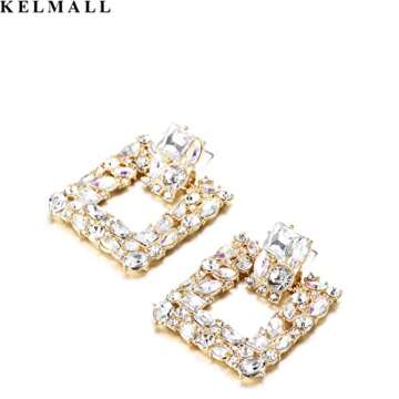 KELMALL Elegant Rhinestone Rectangle Earrings Trendy Crystal Geometric Drop Dangle Statement Earrings for Women