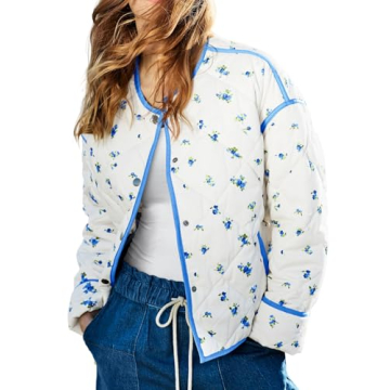 Tankaneo Womens Floral Cropped Quilted Jackets Lightweight Fall Casual Coats Color Block Printed Win...