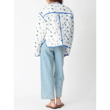 Tankaneo Womens Floral Cropped Quilted Jackets Lightweight Fall Casual Coats Color Block Printed Winter Outerwear