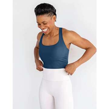 Women's Strappy Sports Bra Criss Cross Back Crop Tank Top Padded Fitness Workout Tops Longline Yoga Bras Dark Bleu