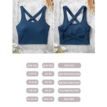 Women's Strappy Sports Bra Criss Cross Back Crop Tank Top Padded Fitness Workout Tops Longline Yoga Bras Dark Bleu