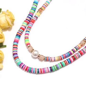 Lightweight Rainbow Heishi Surfer Choker Necklace for Summer