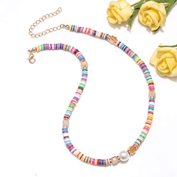 Lightweight Rainbow Heishi Surfer Choker Necklace for Summer