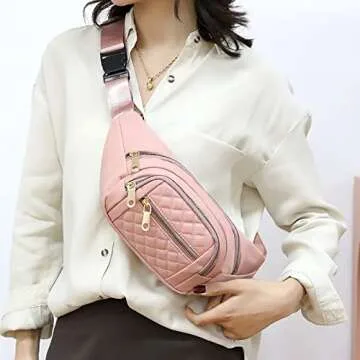 Fanny Packs for Women Fashionable Stylish Cute Nylon Designer Fanny Pack Waterproof Waist Belt Bag Pouch Chest Sling Fannypack's Crossbody bags for Women Sport Workout Travel Work (Pink)